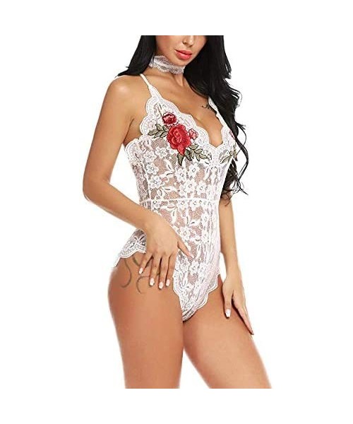 Tops Lingerie for Women for Sexy Siamese Lingerie Lace Print Slings Pajamas S-3XL - White - CZ18YH0UHE7