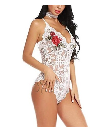 Tops Lingerie for Women for Sexy Siamese Lingerie Lace Print Slings Pajamas S-3XL - White - CZ18YH0UHE7