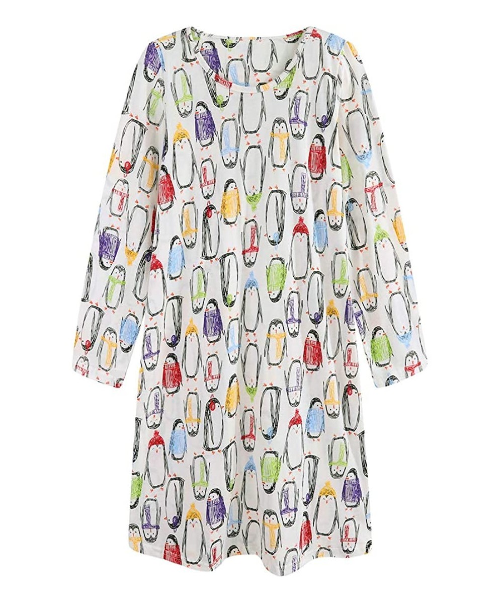 Nightgowns & Sleepshirts Women's Cotton Nightgowns Long Sleeve Crew Neck Vivid Print Sleepshirts Dress Sleepwear 2020 Spring ...