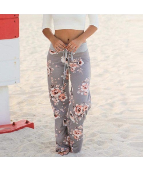 Bottoms Pajamas Pants for Women Plus Size-Soft Casual Sweatpants Floral Print Drawstring Palazzo Home Lounge Pants Wide Leg -...