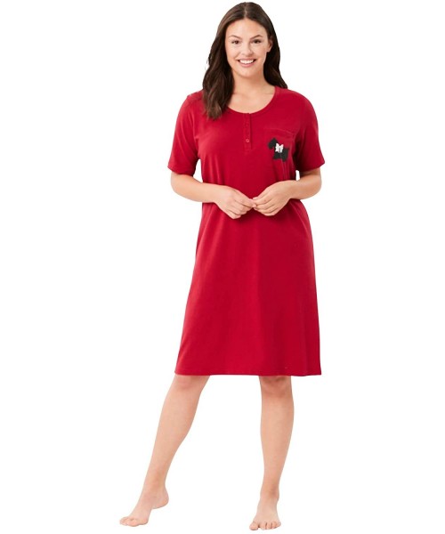 Nightgowns & Sleepshirts Women's Plus Size Cotton Sleepshirt Nightgown - Classic Red Scotties (1695) - CF19G5N3N2Q