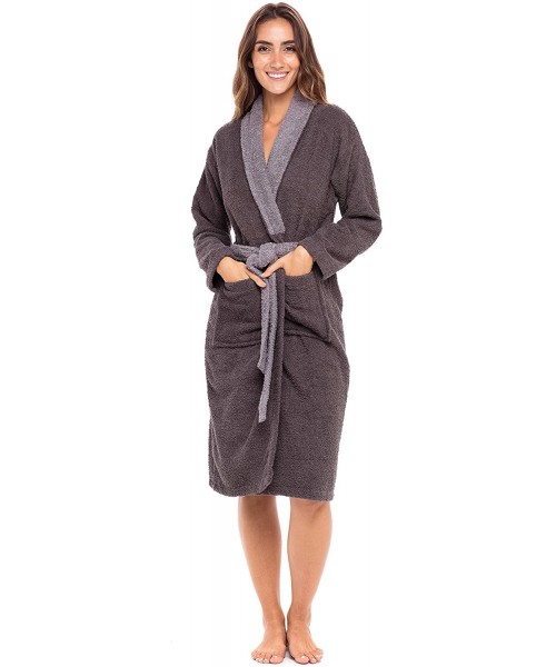 Robes Womens Bathrobes Lightweight Shawl Collar Knee Length Terry Towelling Bath Robes - Char - CK182TLXG0M