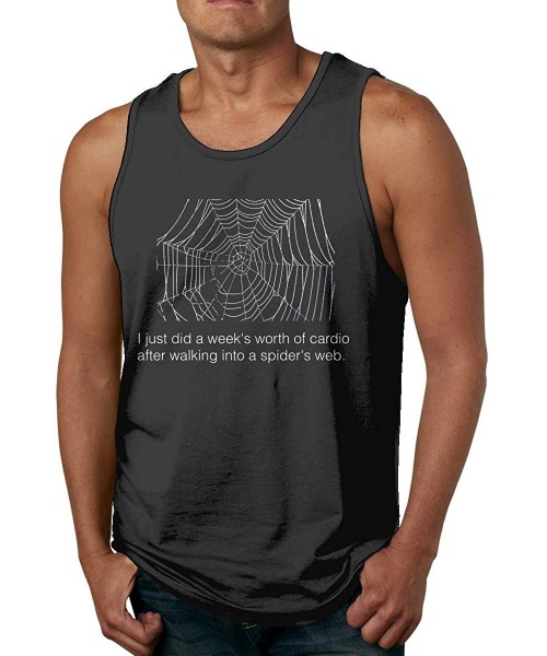 Undershirts Cardio Walking Into Spider Web Casual Summer Tank Tops for Men Cotton Funny Beach T Shirts - Black - CW19DI5WKYN