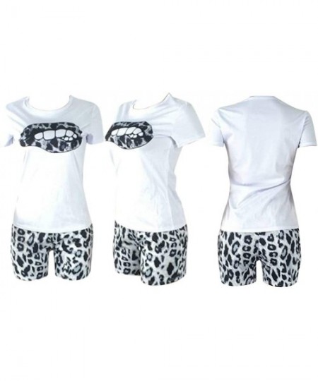 Sets Women Yoga 2 Piece Biker Short Outfits Round Neck Sweatshirt + Leopard Print Shorts Jogger Suit Summer Outfits 30white -...