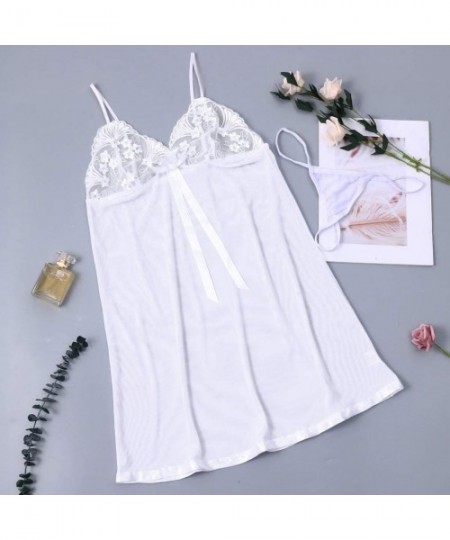 Bustiers & Corsets Sexy Lingerie for Women Lace Underpants Nightdress Skirt Pajamas Underwear Set - White - CI193LN49TX