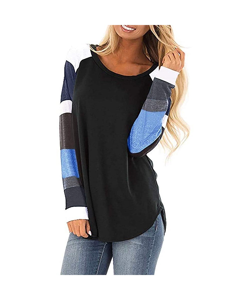 Thermal Underwear Casual Color Block Long Sleeve Sweatshirt Women Pullover Tops Loose Tunic - Black - C418I53324A