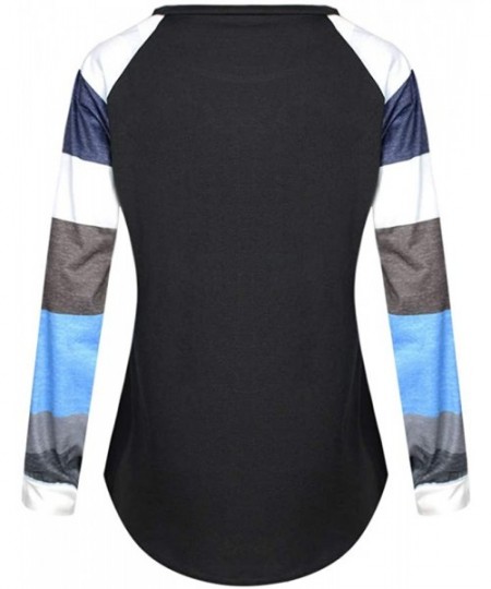 Thermal Underwear Casual Color Block Long Sleeve Sweatshirt Women Pullover Tops Loose Tunic - Black - C418I53324A