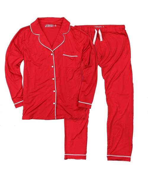 Sets Women's Long Sleeve 2 Piece Pajama Set Sleepwear - Red - CQ18ILUO2I9