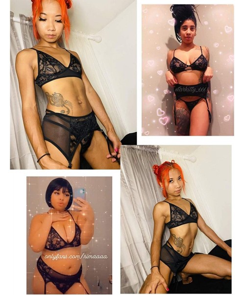 Garters & Garter Belts Women Lace Lingerie Set with Garter Belt Strap Bra and Panty Babydoll Chemise - Black - CD18ZXR3NQN