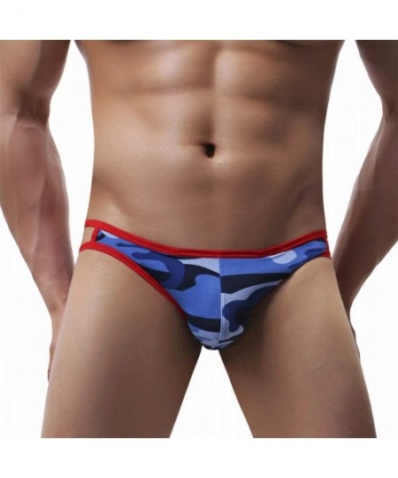 Boxer Briefs Boxer Briefs-Men's Sexy Underwear Transparent See Through Shorts Hot Lip Print Underpants - Blue - CL18UDZSR7M