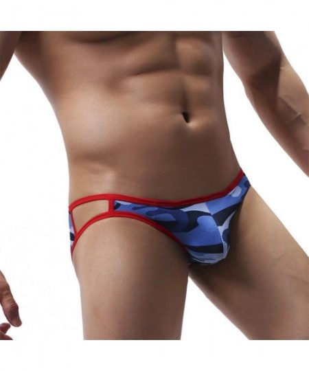 Boxer Briefs Boxer Briefs-Men's Sexy Underwear Transparent See Through Shorts Hot Lip Print Underpants - Blue - CL18UDZSR7M