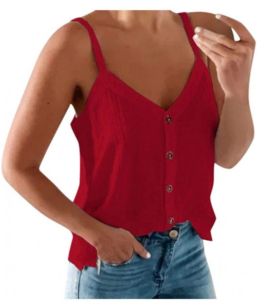 Camisoles & Tanks Women Halter Tank Tops Lace Crochet V Neck Strappy Loose Camisole Vests Shirt Blouse - X11-red - CF19D2ZQTD5