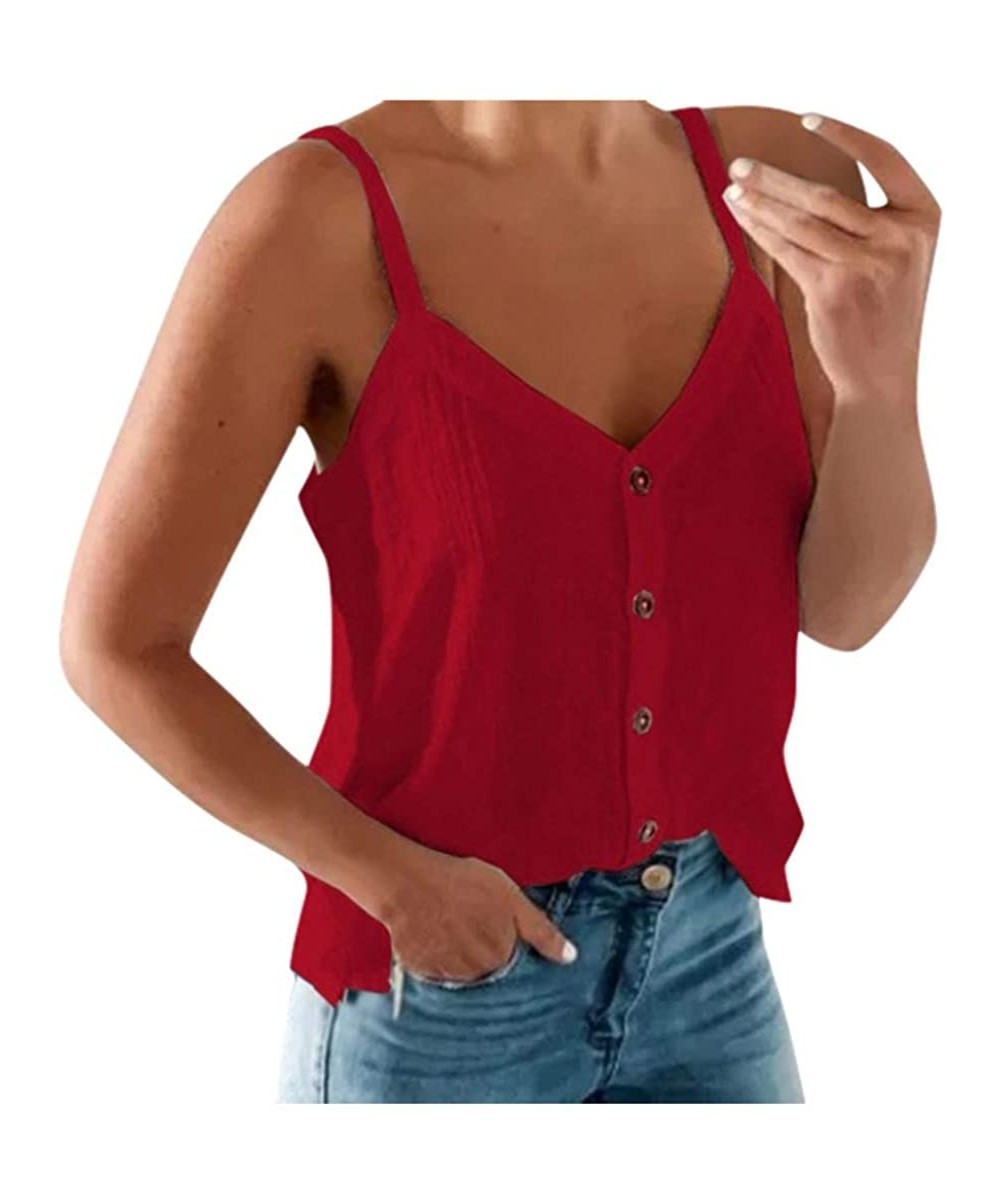 Camisoles & Tanks Women Halter Tank Tops Lace Crochet V Neck Strappy Loose Camisole Vests Shirt Blouse - X11-red - CF19D2ZQTD5