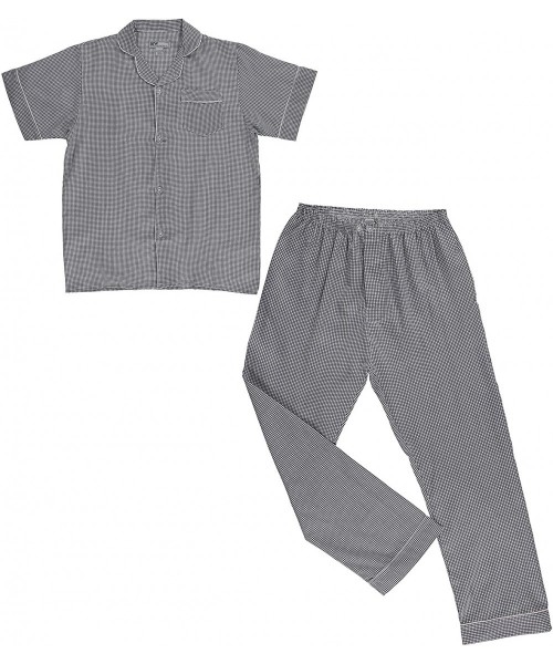 Sleep Sets Mens Cotton Stripped Plaid Short Sleeve Long Pants Pajama Set - Black - CE18KK2450T