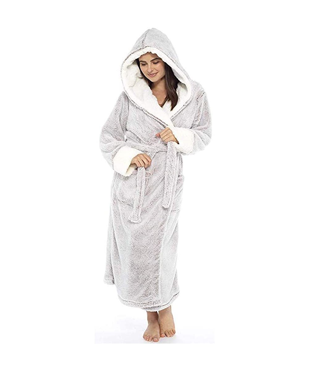 Robes Women Winter Plush Lengthened Bathrobe Home Clothes Long Sleeved Coat - Gray - C0193IIUXHY