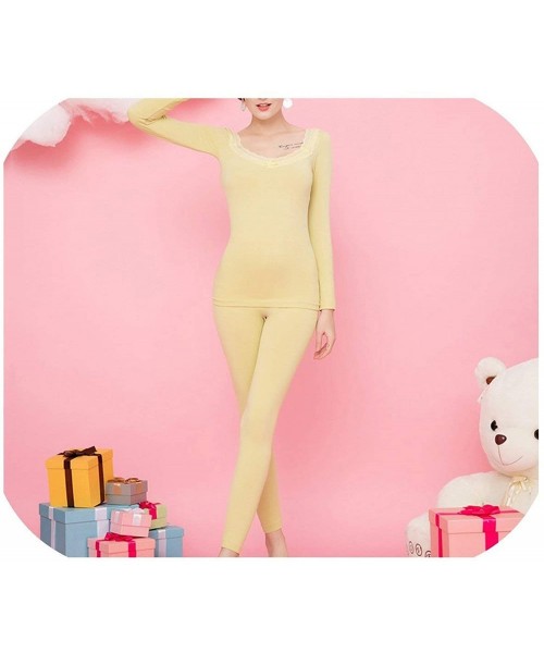Thermal Underwear Winter Thermal Underwear Suit Women Clothing Solid Color Cotton Seamless Body Suit - Gold - CH193UU8RMC