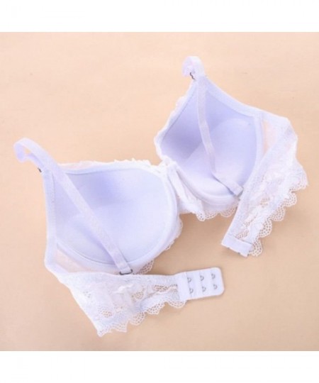 Bras Women Lace Bow Knot Bra Set Push Up Bra with Underwire Panties Outfit - White - CD18C99ZTZC