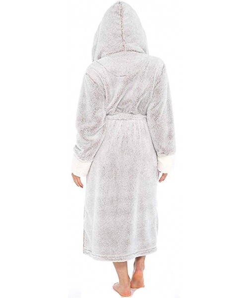 Robes Women's Sherpa Flannel Robes Hoodie Sleepwear Soft Plush Fleece Bathrobes - Grey - CM19DC2ETYD