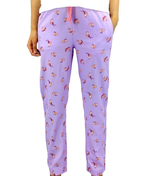 Bottoms Women's Colorful Animal Dog Fox Print Soft Flannel Sleep Bottom Pants - Light Purple Foxes - CC192O4OSO7