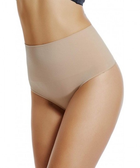 Panties Women's Tummy Control Thong Shapewear High Waist Body Shaper Thongs Underwear - Nude- 2 Pack - CD18UWC4K2E