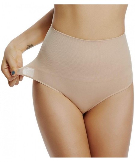 Panties Women's Tummy Control Thong Shapewear High Waist Body Shaper Thongs Underwear - Nude- 2 Pack - CD18UWC4K2E