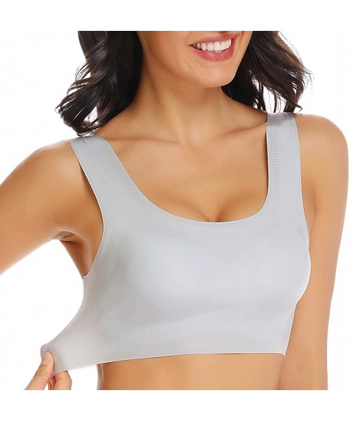 Bras Seamless Bras for Women Sleep Leisure Yoga Bra Padded Wireless Thin Soft Comfy Pullover Tops Plus Size - Grey - C118TZOUGGC