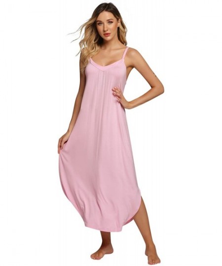 Robes Long Nightgown Sexy Full Slips Sleepwear Summer Racerback Sleepshirt Loose Chemise Lingerie for Women Misty Rose - CC19...