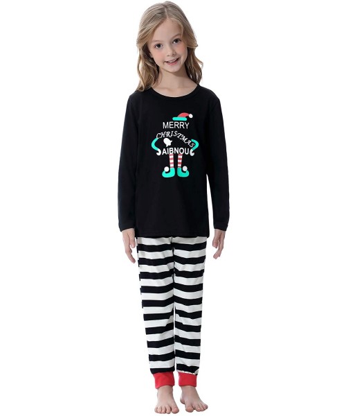 Sets Family Matching Christmas Pajamas Set 100% Cotton Striped Sleepwear for Women/Men/Boys/Girls - Pattern-black_kid - C918A...