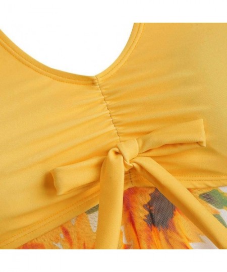 Thermal Underwear Womens Two Piece Halter Sunflower Print Split Two Piece Swimsuit Plus Size Swimsuit Tankini Sets Skirt Swim...