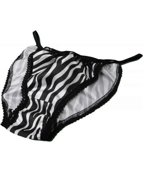 Panties Shiny Satin String Bikini Mini Tanga Panties Zebra Print with Black lace 6 Sizes Made in France - CI186QTOCR2