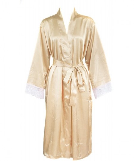 Robes Womens Satin Robe Kimono Long Lace Robe - Champagne - CV126J2QIRD