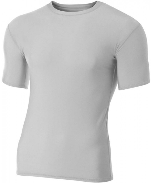 Undershirts Men's Short Sleeve Compression Crew - Silver - CT125XCHH57