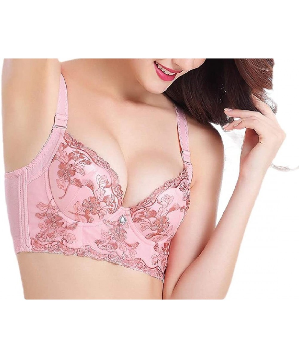 Bras Women's Underwire Push-up Lace Bra Soft Sexy Plus-Size Minimizer Bras - Pink - CT18AIO0KIQ