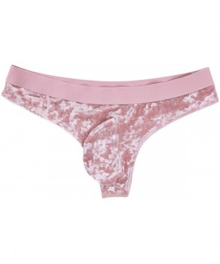 Briefs Men's Velvet Underwear Sexy Mesh Low Rise Bikini Briefs Sissy Pouch Panties Jockstraps - Pink - C918KHYTHHD