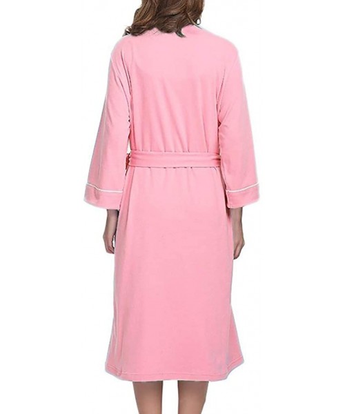 Robes Women Solid Color Cotton Pajamas Bathrobe with Belt Nightgown Lingerie - Pink - CU18T35RD4G