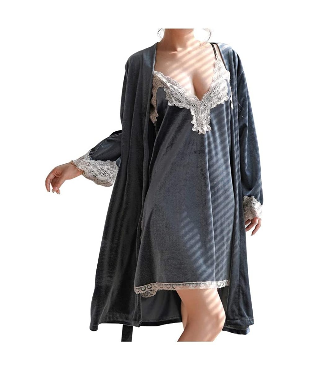 Bustiers & Corsets Sexy Wireless Rimless Pajamas Lace Nightdress Silk Underwear Women Lingerie - Gray-a - C2193DM94GI