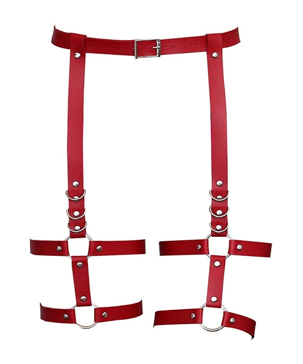 Garters & Garter Belts Women Leather Garters Belt Punk Leg Harness Adjustable Waist Cage Gothic Thigh Ring Garter - P23red - ...