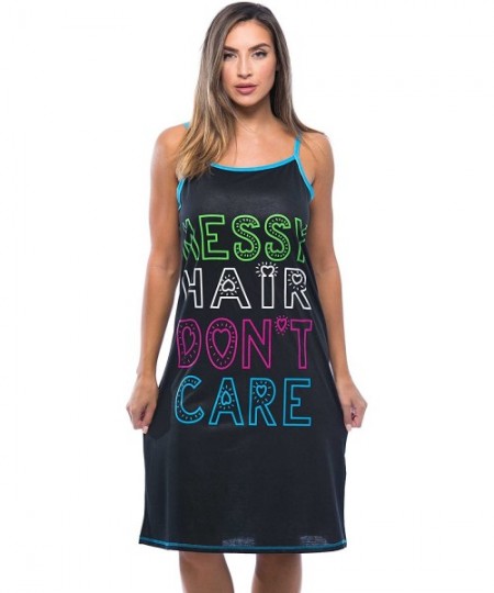 Nightgowns & Sleepshirts Polyester Spaghetti Strap Nightgown with Cute Graphics - Messy Hair Don't Care - CX182X2IZZS