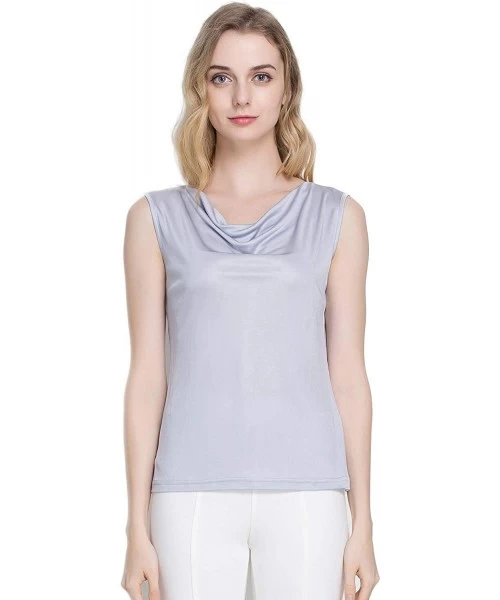 Camisoles & Tanks Women's Silk Shirt Tank Tops Sleeveless Blouse - Silver Grey - CX18UWSNR7H