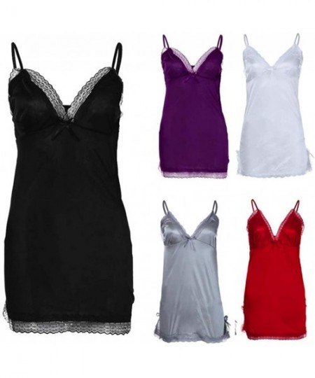 Nightgowns & Sleepshirts Ice Silk 4 Womens Nighte Gown Plus Size Lace Bend Lingerie Babydoll Nightwear Sleepskirt Free of Cha...