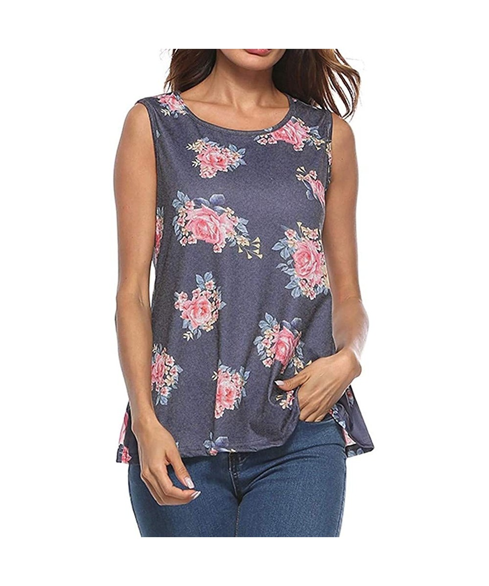 Accessories Women Summer Printed Sleeveless Vest Blouse Tank Tops Camis Clothes - Gray-b - C218SZXDU79