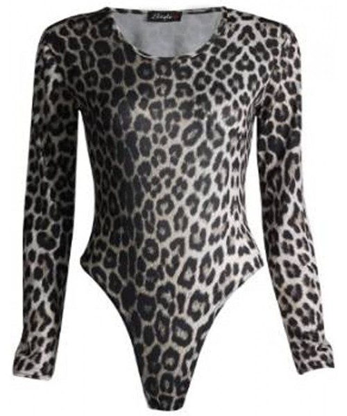 Shapewear Women's Quarter Sleeves Neon Colorful Leopard Print Leotard Bodysuit - Brown/Cream - CJ11VYCIW9L
