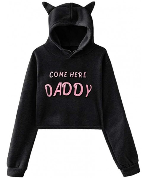 Baby Dolls & Chemises Women Letter Print Long Sleeve Hooded Sweatshirt Tops Short Crop Top Hoodie Fashion Hoodies - Black - C...