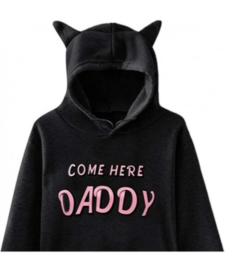 Baby Dolls & Chemises Women Letter Print Long Sleeve Hooded Sweatshirt Tops Short Crop Top Hoodie Fashion Hoodies - Black - C...