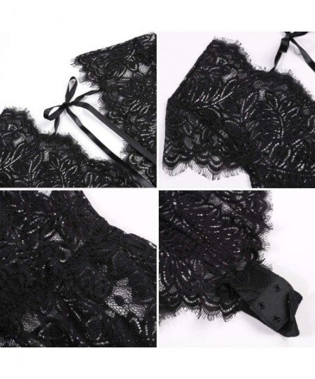 Baby Dolls & Chemises Womens Eyelash Lace Teddy Sexy Plunging One Piece Lingerie Small-3xl - Snapcrotch_black - CF18OWKUWOK