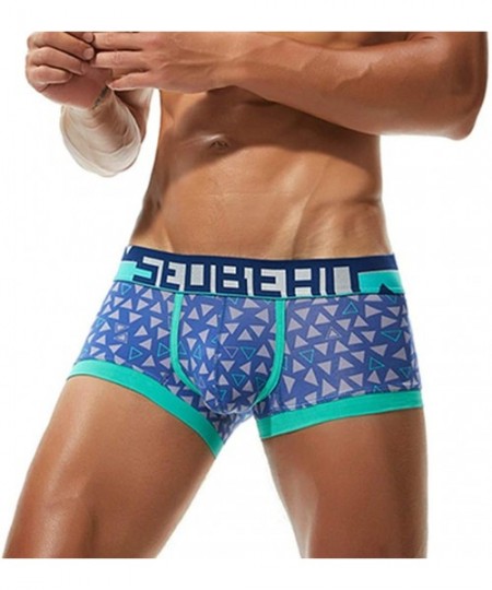 Boxer Briefs Men Sexy Printing Hot Boxer Short Pants Briefs Swimwear Letter Belt Trunks Boxer Briefs G-Strings Thongs - Blue-...