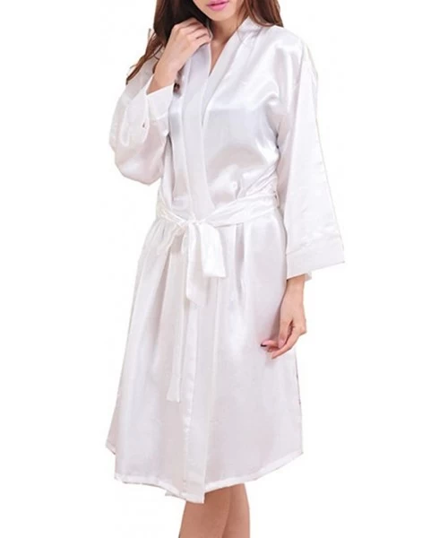 Robes Women Nightgowns Robes Kimono Sleepwear Bathrobes Knee Length Dress Pure Color Comfy Nighties - White - C6187Y6UYKK