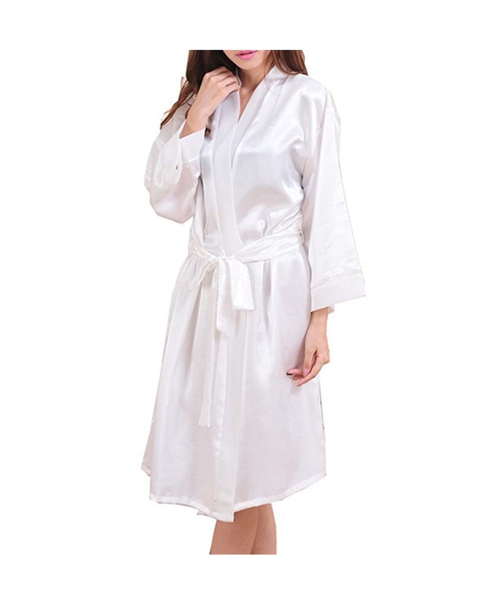 Robes Women Nightgowns Robes Kimono Sleepwear Bathrobes Knee Length Dress Pure Color Comfy Nighties - White - C6187Y6UYKK