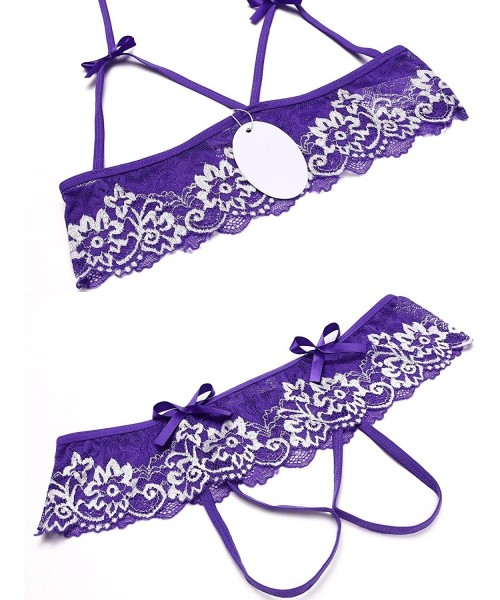 Bras Women's 2 Piece Lingerie Set Lace Bras and Panty Set - Dark Violet - CP18ZZ9I9TO