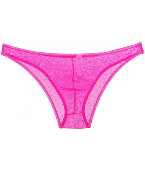 Bikinis Men's Flowers Jacquard Brief Bikini Lace Holes Underwear Hollow Briefs - Hot Pink - C612CSHRB29